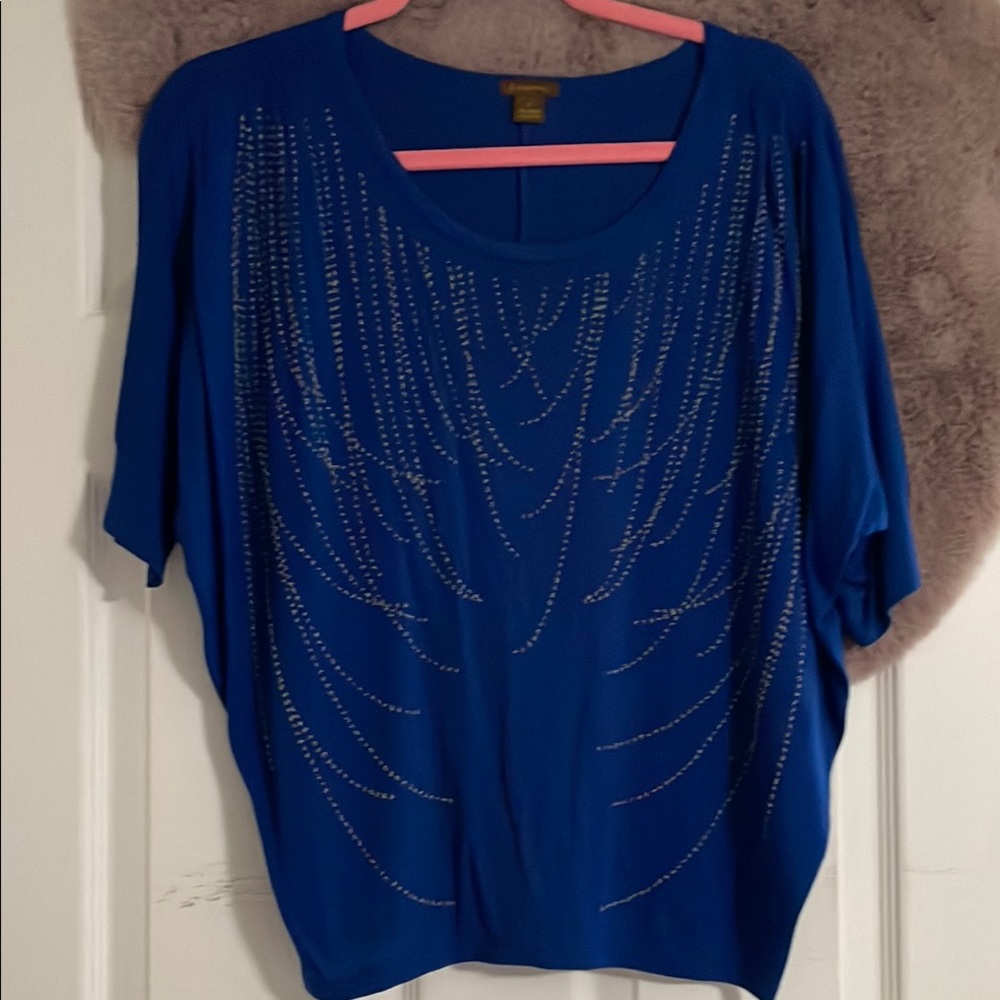 Copper Key Blue Dolman Sleeve Embellished Blouse